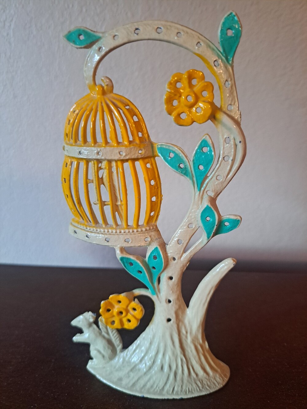 Vtg 1970 Painted Tree Bird Cage Squirrel Earring Jewerly  Holder. Marked TORINO